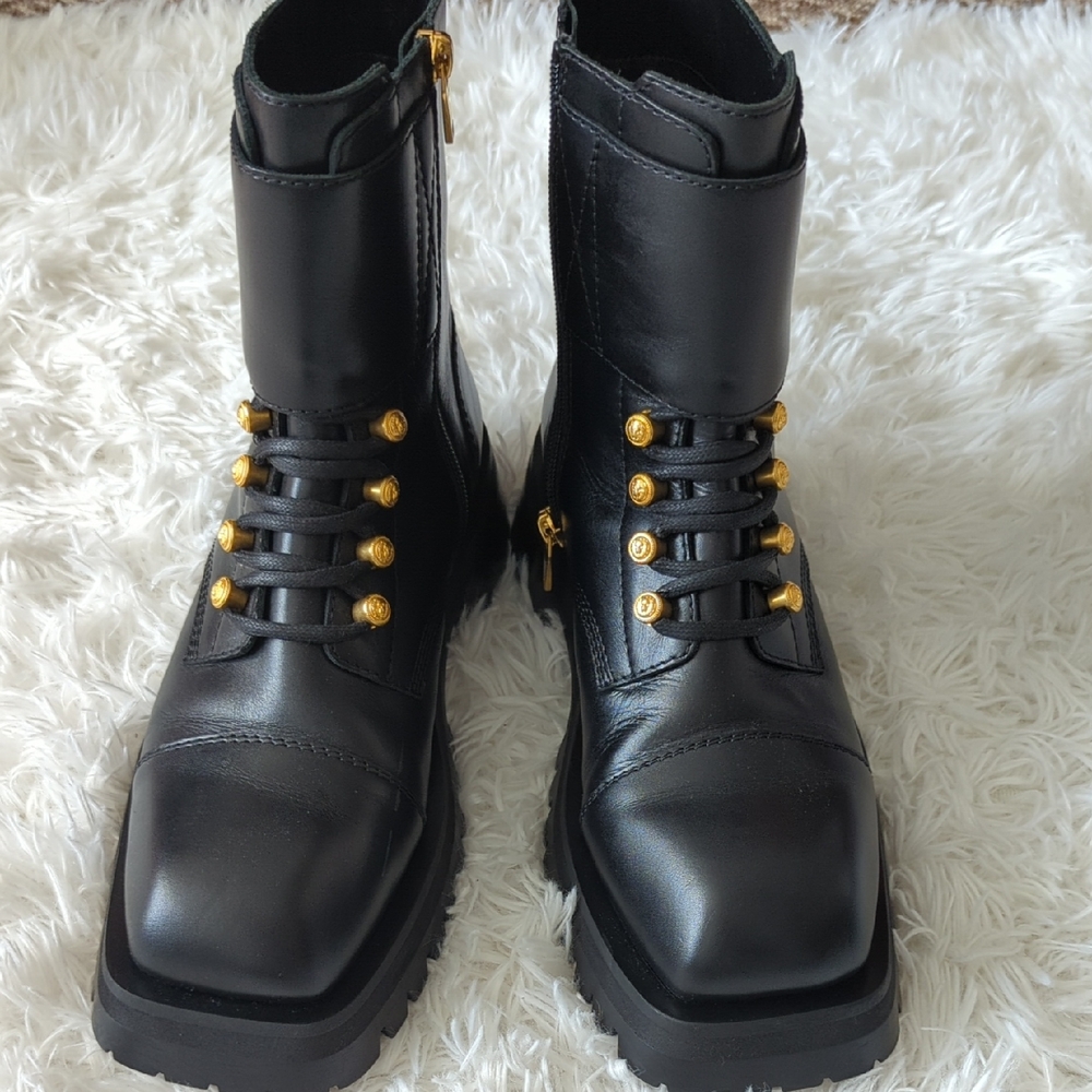 Balmain Black and Gold Combat Boots